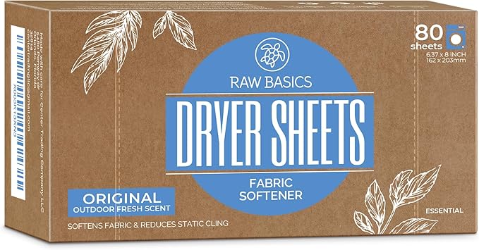 RAW BASICS Dryer Sheets, 80 Bulk Loads, and Scent Boosters for Washer, Fresh Aroma, and Laundry Detergent Sheets
