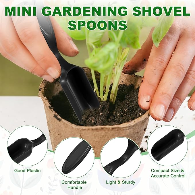 10-Pack Mini Gardening Shovel Spoon, Plastic Garden Soil Scoops for Cultivation Digging Transplanting/Flower Planting/Plant Succulent, Colorful Small Gardening Tools [Black, Green]