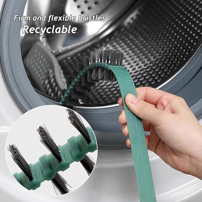 3 Pack Washing Machine Cleaning Brush, Crevice Brush & Drum Washing Machine Cleaner - Long Coil Brushes with Stiff Bristles (3Pcs Green)