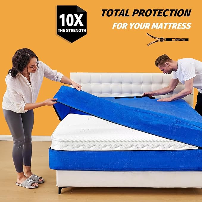 Mattress Bags for Moving, BETU Mattress Protector Waterproof Mattress Cover Twin XL Size Storage Bags with 8 Heavy-Duty Handles and Zipper for College Bed Extra Thick Large(2 Pack:82"x42"x15" Blue)