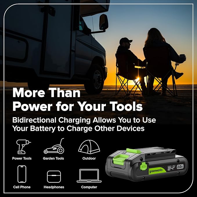 GREENWORKS 24V 1/2" Brushless Cordless Drill (400 In-lbs.), 2.0Ah (12,000mAh Power Bank) USB-C Batteries, 3.3 FT Braided Cable, 30W Charger