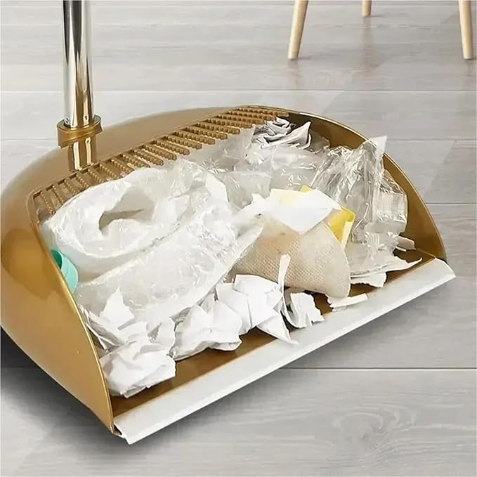 Gold Broom Dustpan Set Folding Dustpan Long Handle Rubber Wiper Space-Saving Floor Cleaner Kit Household Cleaning Accessory for Cleaning(Gold-3pcs)