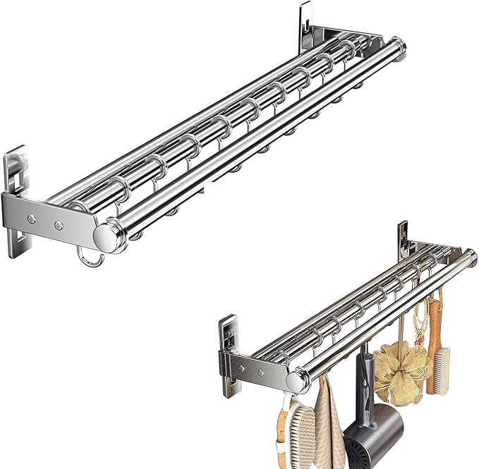 Hanging Wall Mount knife Wall Mount, Kitchen Organizer Storage Shelf for Utensils Spatula Spoon, Space-Saving Knife Rack with Hooks,Wall-Mounted Utensil Holder (Grey, 40CM+Three Poles+6Hooks)