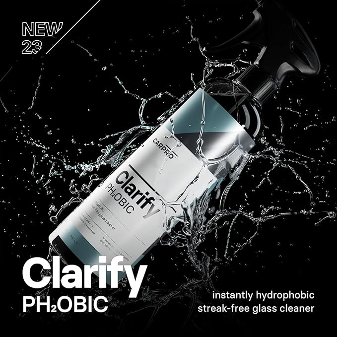 CARPRO Clarify PH₂OBIC- Glass Cleaner & Sealant, Streak-Free and Rain Repellent - Safe for Interior and Exterior Glass & Windshields - Hydrophobic Slickness Reduces Wiper Chatter - Liter (34oz)
