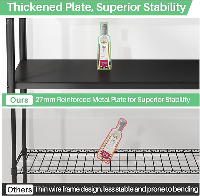 PXRACK Storage Shelves with Rolling Wheels, Adjustable 4 Tier Metal Shelving Unit for Storage Heavy Duty, Small Storage Rack Shelf for Corner of The Kitchen Bathroom Living Room Garage Office, Black