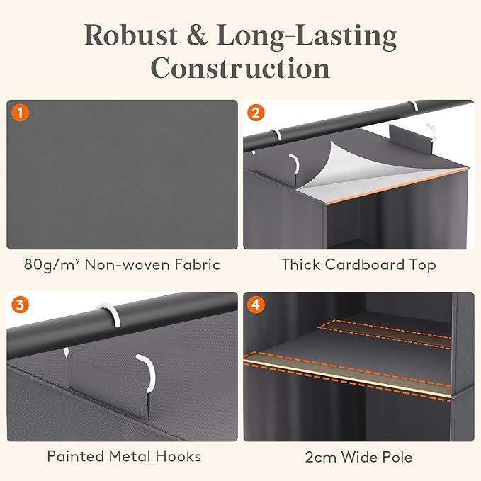 Lifewit 5 Tier Hanging Closet Organizer and Storage for Shelves, Foldable Clothes Shelf with 2 Sturdy Hooks, Sweater/Coat/Shoes Clothing Organization for Wardrobe, Dorm, Bedroom, Gray