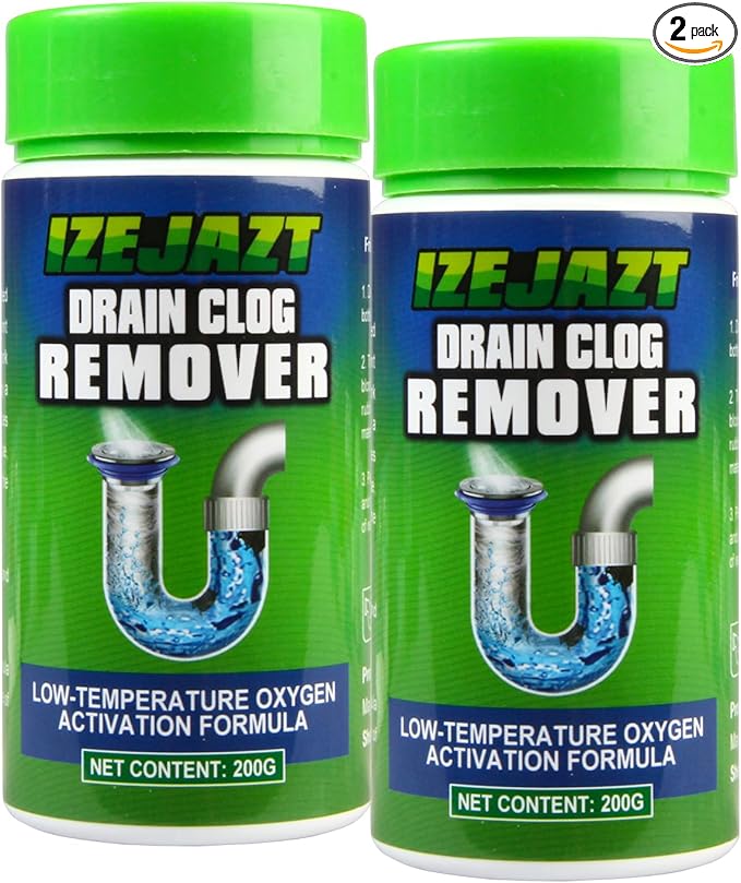 Drain Clog Remover Powder - Fast Acting Formula for All Drains, Kitchen, Bathroom, Sink & Shower - 100% Effective to Eliminate Hair, Grease, and Blockages - [2Pack ]