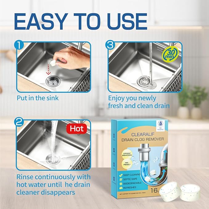 Drain Clog Remover and Cleaner, 16 Pack, Unscented,