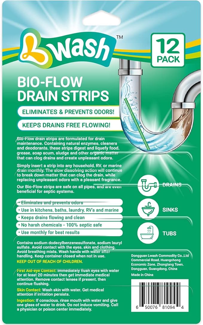 Bio-Flow Drain Strips - 24 Strips | Drain Cleaner & Odor Remover Drain Sticks