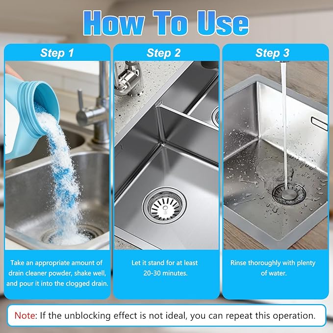 Drain Clog Remover Powerful, Sink Drain Hair Clog Remover Cleaner, Strong DrainCleaner for Kitchen, Shower Pipes and Drains