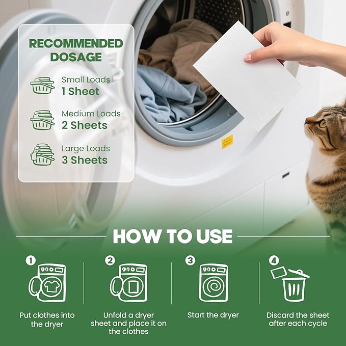 Pet Hair Dryer Sheets (150 Count), Pet Hair Remover for Laundry, Lint Guard Dryer Sheet 3X Repels Dog and Cat Hair & Lint, Fragrance-Free Fabric Softener Sheets for Static & Wrinkle Reduction