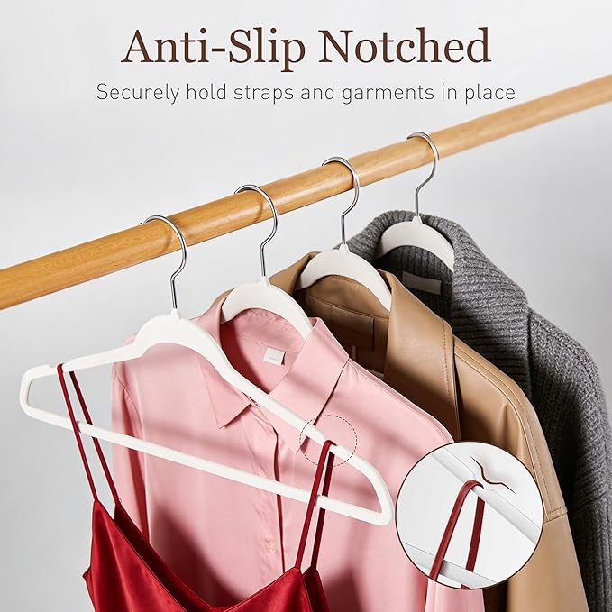 Velvet Hangers 100 Pack, Slim Non-Slip Clothes Hangers Space-Saving for Closet, Heavy Duty for Pants, Coats, Skirts, Jeans, Sweaters and More, Nylon-Flocked, White