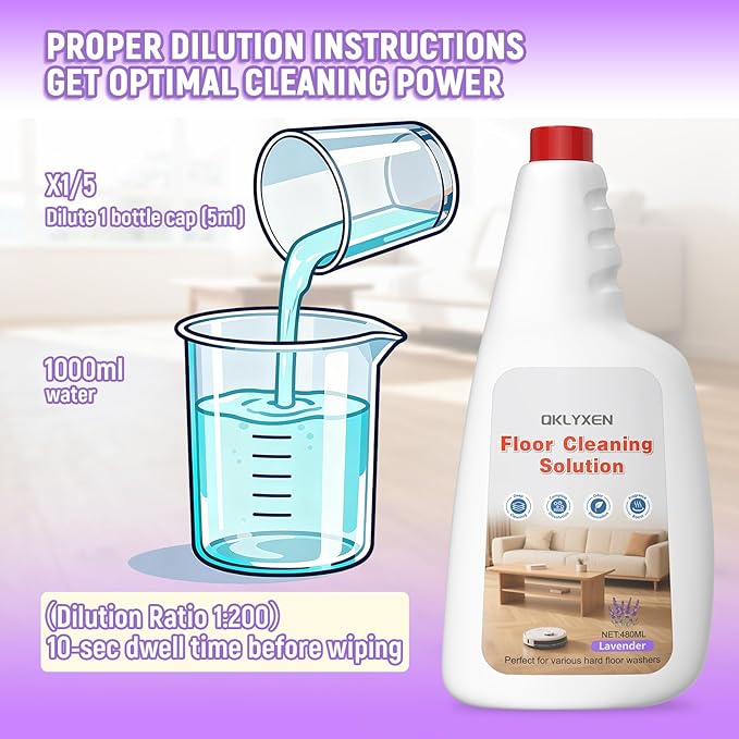 Floor Cleaning Solution Compatible with Roborock Robot Vacuum (Q5/Q7/Q8/Q10/S7/S8/Saros 10R/F25/Qrevo), Floor Cleaner for All Robot Vacuums & Cordless Wet Dry Vacuum with Mopping