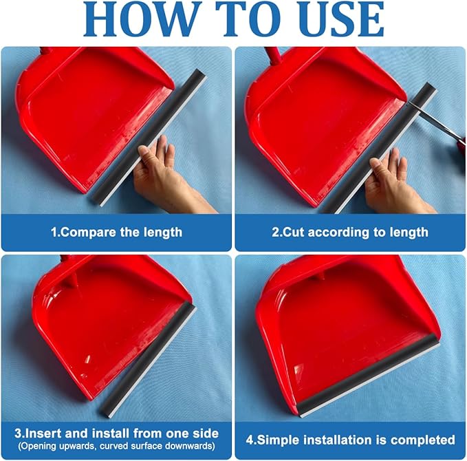 Housoutil Dustpan Rubber Lip Replacement Strips 4-Pack Durable Edge Repair Accessories for Garbage Shovels and Dustpans Easy Installation for Home and Office Cleaning Tools 10.23X0.78X0.11In