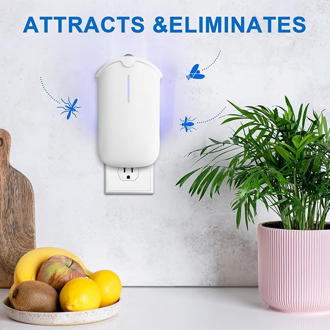 Flying Insect Trap & 5 Cartridges - Attracts and Traps Flying Insects Fruit Flies Mosquitoes - Compatible with ZEVOM364A Refill (1 Plug-in Base + 5 Cartridges)