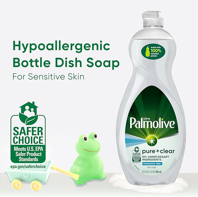 Palmolive Ultra Dishwashing Liquid Dish Soap, Pure + Clear Fragrance Free (Packaging may vary) - 32.5 Fluid Ounce (Pack of 3)