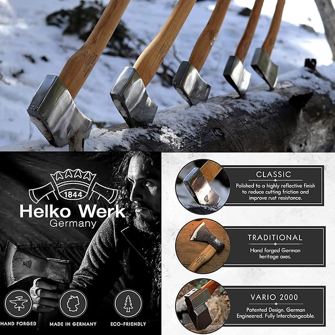 1844 Helko Werk Germany Classic Nordic Splitting Axe - Made in Germany for Splitting Wood and Splitting Rounds and Heavy Duty Firewood, Scandinavian Axe - Head 5.5 lbs, Handle 31 in. (Nordic) #13521