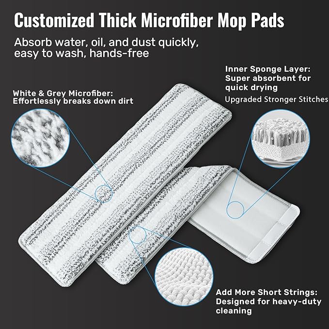 Mop and Bucket Set, Flat Mop and Bucket System with Separate Dirty and Clean Water, 3-Compartment Wall Cleaner Mop, Flat Mops for Floor Cleaning with 4 Microfiber Pads