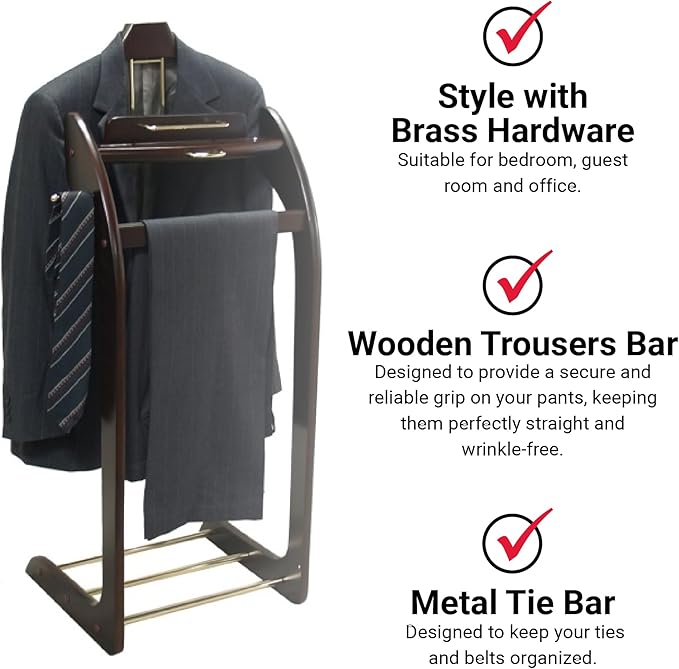Proman Products - Windsor Executive Wardrobe Valet, Mens Valet Stand, Accessory & Clothes Organizer (Mahogany)