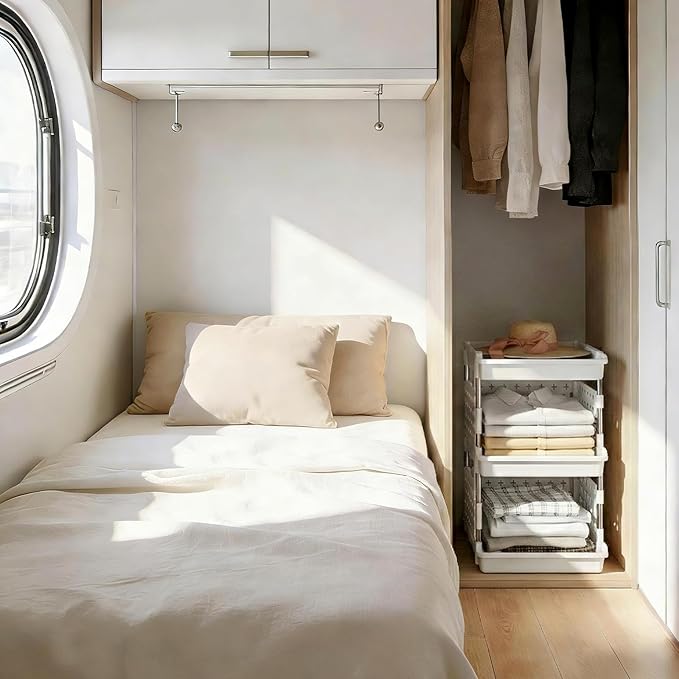 Lifewit Plastic Stackable Storage Baskets, 3 Tier Stacking Bins for Food and Clothes, Multifunctional Organizer for RV, Kitchen, Playroom, Pantry, White, 35 x 30 x 50 cm/14 x 12 x 20 inch, 1 Pack