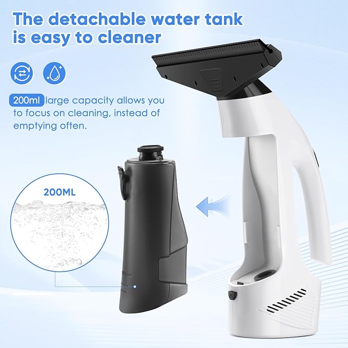 Window Vacuum Squeegee Cordless, Handheld Window Vac with Multi-Purpose Spray Bottle & Microfiber Cloth, Electric Cleaning Tool for Windows, Mirror, Countertop