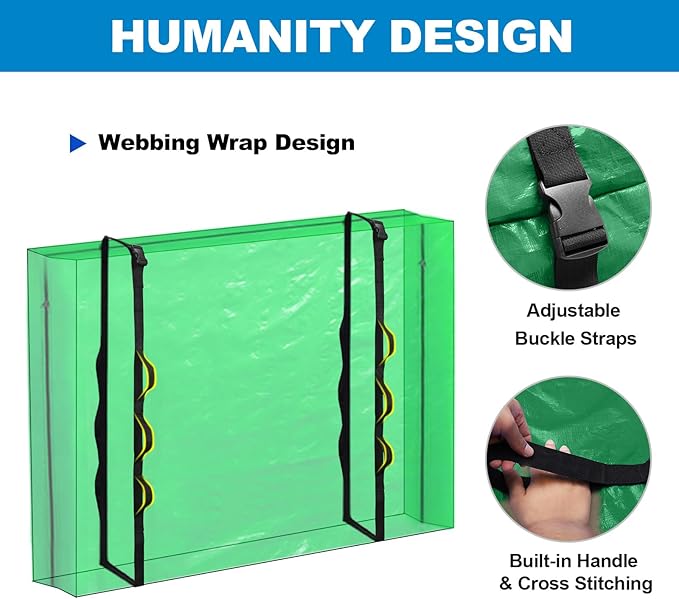 TICONN Mattress Bags for Moving, Heavy Duty Full XL Mattress Cover Storage Bag with Full-Around Handle and Adjustable Buckles (Green, Full XL)