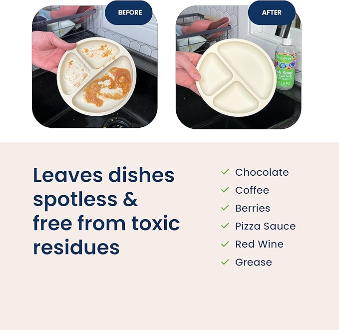 Truly Free Non Toxic Dish Soap Kit | Natural Concentrated Dishwashing Liquid - Sweet Basil Scent | Organic Plant-Based | Family Safe - Eco-Friendly Formula | 16 fl oz