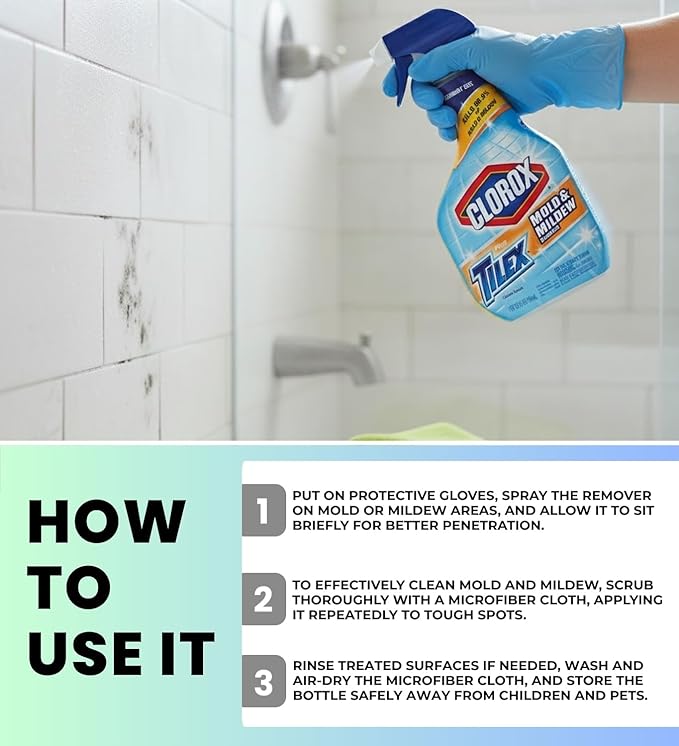 Plus Tilex Remover With Bleach 32 Oz Bundle With Microfiber Cleaning Cloth For Bathroom Surface Spray Routines & Stain-Lifting Tasks — Gift Set (2 Items)