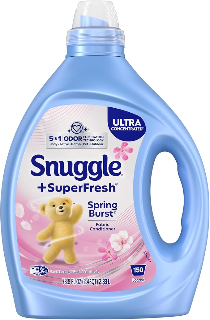 Snuggle SuperFresh Fabric Softener Liquid, Ultra Concentrated, 78.8 Oz, 150 Medium Loads, Spring Burst Fabric Conditioner, Lasting Scent, Fights Stubborn Odors, Softens, Reduces Static & Wrinkles