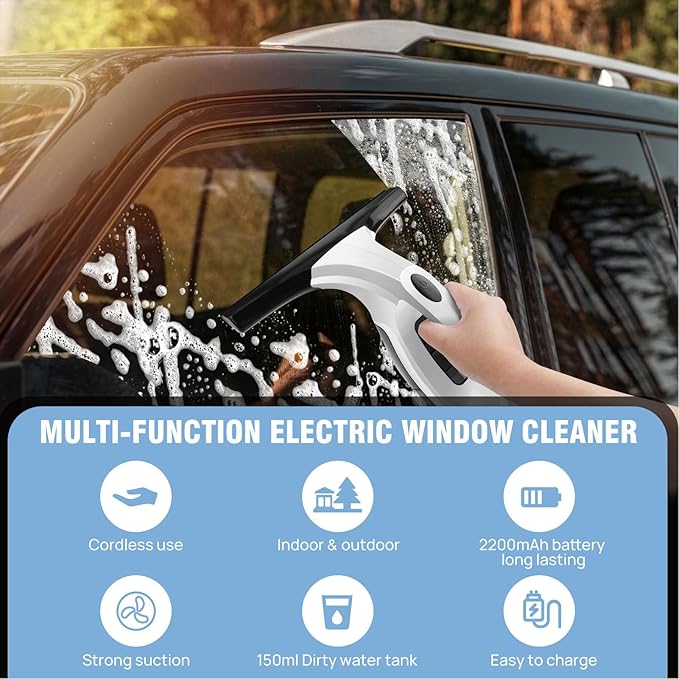 Luocute Window Vacuum Squeegee, Cordless Electric Window Cleaner with 2200mAh Battery and Water Collection Tank, Kit for Glass Mirrors Doors Shower Car