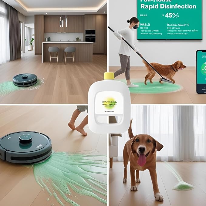 Floor cleaning solution compatible with Narwal Freo/Freo X Ultra/J4/J3/J2/J1 Lemon & Basil Scented 930ml(31fl.oz) Multi-Surface decontaminating Floor Cleaning Fluid(2 pack 62.9 fl.oz)