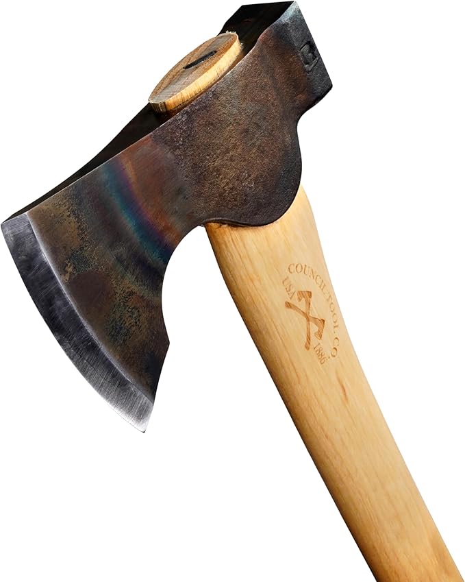 COUNCIL TOOL Wood-Craft Camp Carver Axe - 1.7 lbs Bushcraft Axe with 22" Curved Hickory Handle & Leather Sheath - WC17CCA22S
