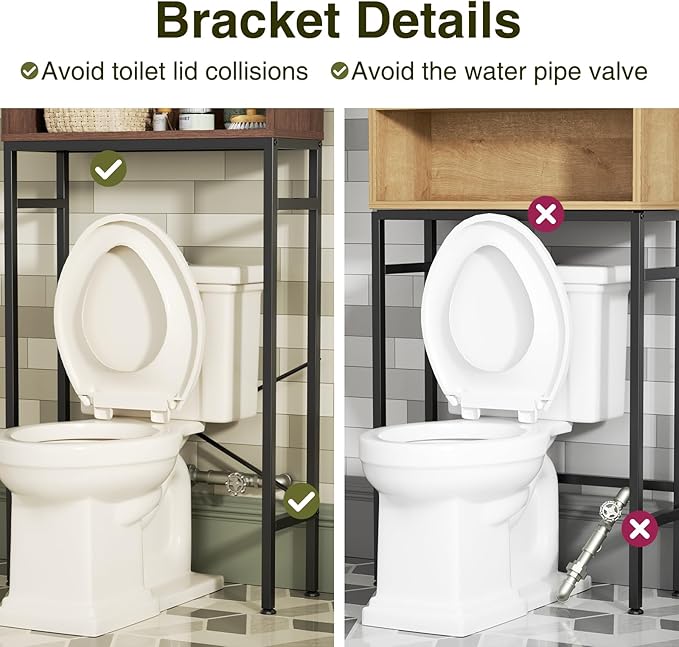 FiveWillowise Over The Toilet Storage Cabinet with Fluted Doors and Adjustable Shelf, Tall Bathroom Organizer with Metal Stand Space Saver Over Toilet, Wood Rack for Bathroom, Restroom, Laundry