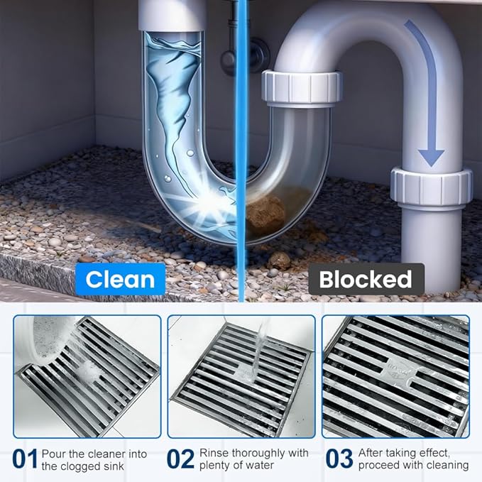 Sink and Drain Cleaner, Multi-functional Pipeline Dredging Agent, Sink Drain Cleaning Powder for Kitchen,Bathroom,Toilet,Pipe Maintenance (3)