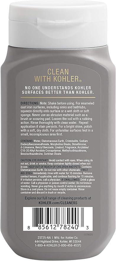 KOHLER K-23725-NA Cast Iron Cleaner, For Kitchen and Bathroom, 8 oz Bottle, Non-abrasive Cream-based Cleaner