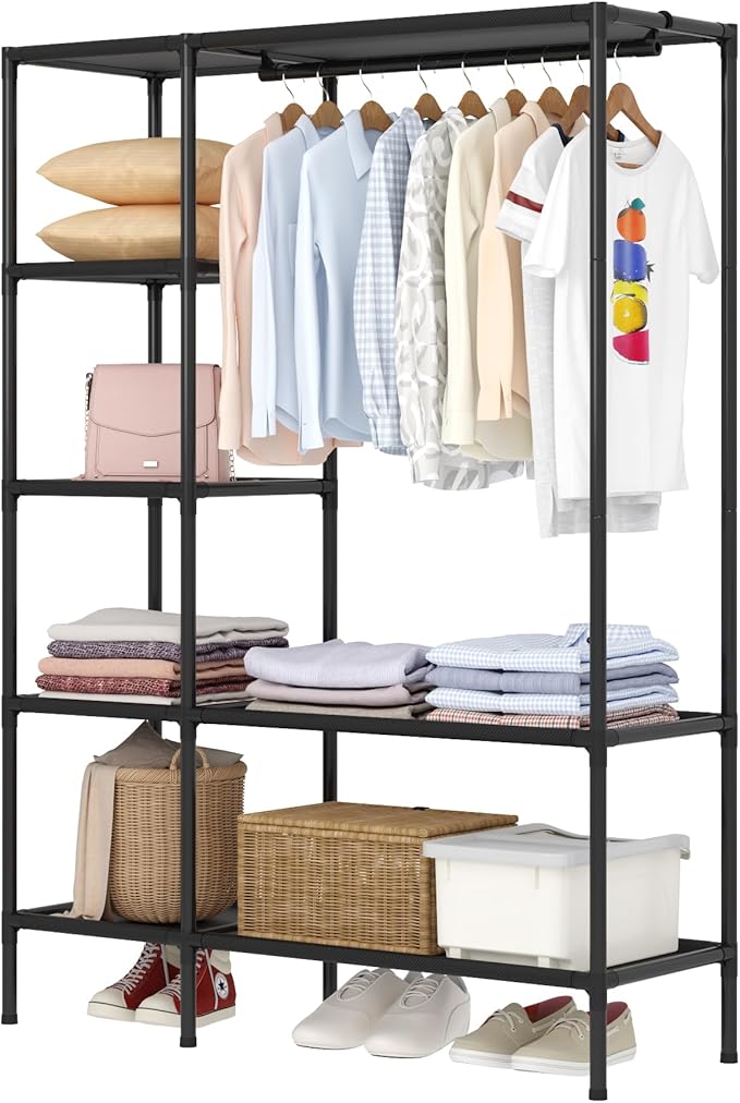 Dttwacoyh Portable Closets for Hanging Clothes, Clothing Rack with Shelves,Easy to Assembly,Suitable for Cloakroom,Bedroom,Living Room,etc.Black