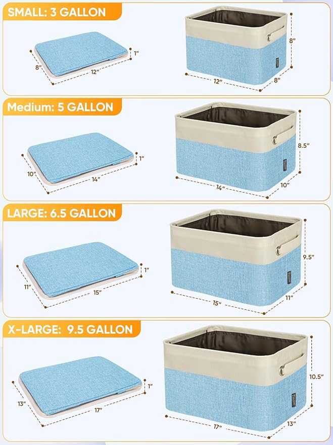 BALEINE 1 Pack Fabric Storage Bins for Shelves, Linen Storage Baskets for Organizing, Decorative Closet Bins for Clothes, Home (Skyblue, 17''x13''x10.5'')
