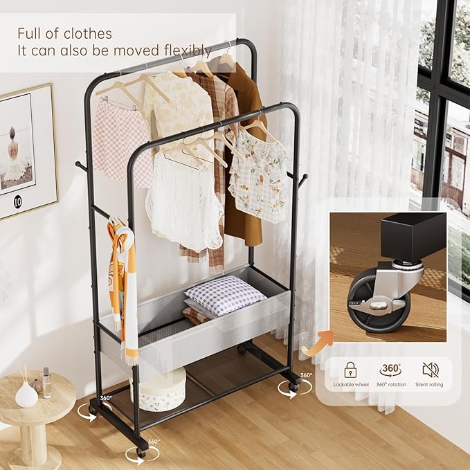 Golpart Clothes Garment Coat Rack Drying Clothing Racks Metal Freestanding for Hanging Clothes Portable Closet for Laundry Bedroom Black