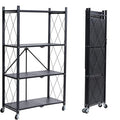BRIAN & DANY 4-Tier Foldable Storage Shelves with Wheels, Folding Metal Rack Shelving Unit, Heavy Duty No Assembly Organizer Shelf for Garage, Kitchen, Basement, Pantry, Black