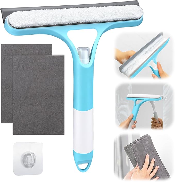 XANGNIER Window Cleaner Tool Kit,2026 3 in 1 Window Cleaning Scraper with Spray,Thickened Magic Cleaning Cloth,Window Scrubber Cleaning Squeegee for Glass,Mirror,Shower Doors,Car Windshields(Blue)
