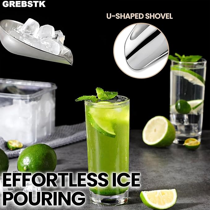 GREBSTK 13.2IN Hand Large Capacity Stainless Steel Ice Scoop Soil Shovel Stainless Steel Gardening Trowel for Ice Machines, Buckets, Dog Food, Flour, and Canisters – Ideal for Bar, Garden, Parties