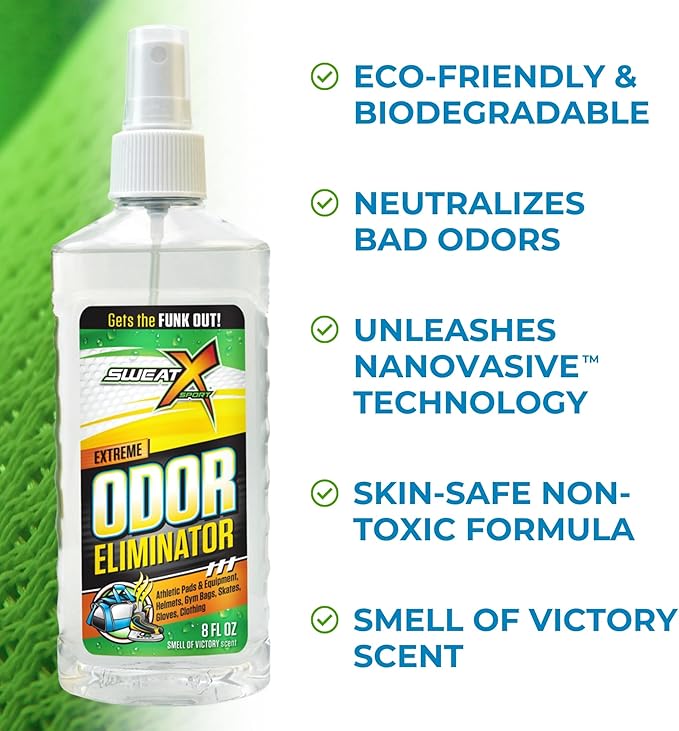 SweatX Extreme Odor Spray - Multipurpose No-Wash Deodorizer - Ideal for Shoes and Gym Clothing - Victory Scent (8 fl oz)