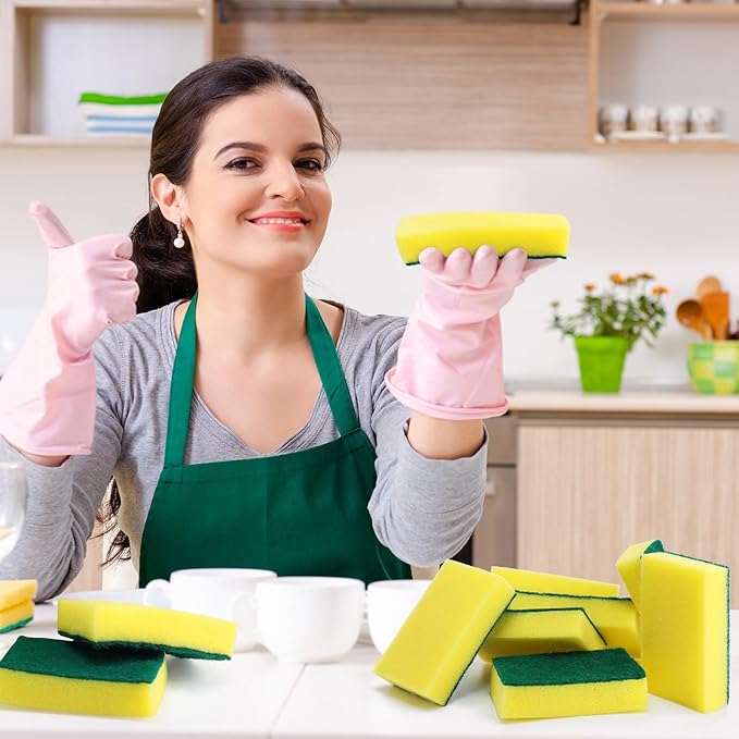 Tanlade Individually Wrapped Sponge Dishwashing Sponge Bulk Non Scratch Scrub Sponges Kitchen Scouring Pad for Household Cleaning Rental Dishes Hotel Apartment Car