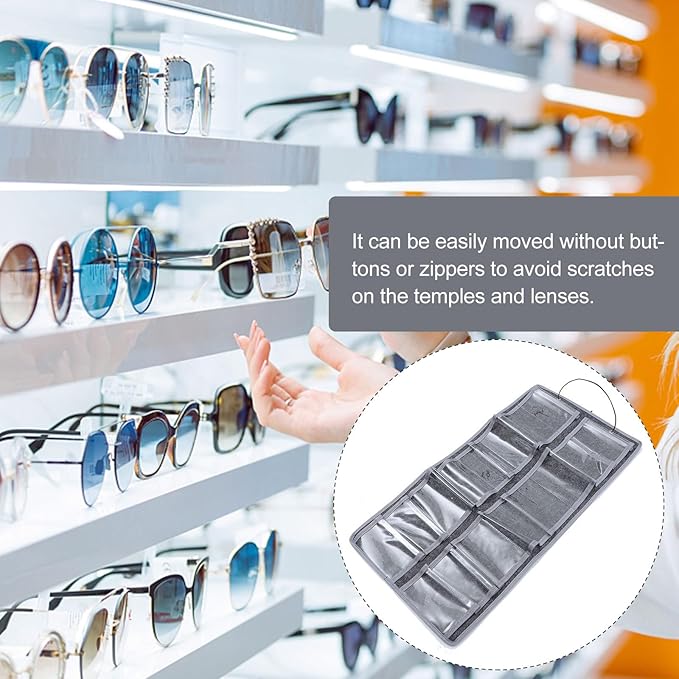 VICASKY Wall Hanging Eyewear Organizer Pouch, Medium Gray Felt Dustproof Glasses Storage Bag with Hanging Hook for Household Use
