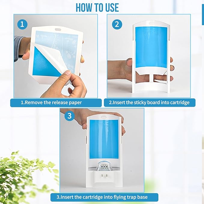 2-Pack Flying Insect Trap with 8 Refills - Plug-in Fruit Fly Trap for Indoor, Bug Zapper for Gnats, Fruit Flies & House Flies | Blue & UV Light Attraction | Mess-Free Disposal