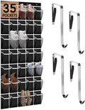 Kotkn 35 Compartment Over The Door Storage - Breathable Mesh Hanging Organizer with Large Pockets, Space Saving Design for Men & Women's Footwear, Closet, Bedroom- Black (Black, 35-Pocket)