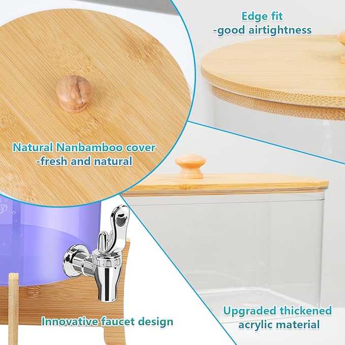 2*Laundry Detergent Dispenser with Shelf & Bamboo Lid - 158 Oz Liquid Detergent, Laundry Soap & Fabric Softener Dispenser for Laundry Room Organization and Storage with 2 Cups & 20 Labels