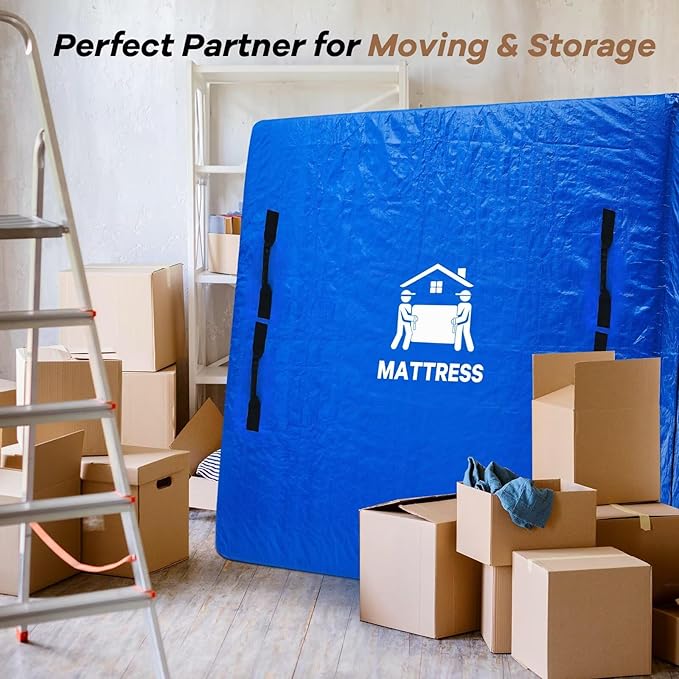 Mattress Bags for Moving, BETU Mattress Protector Waterproof Mattress Cover Full Size Storage Bags with 8 Heavy-Duty Handles and Zipper for Bed Extra Thick Large Reusable (2 Pack, 77"x57"x15" Blue)