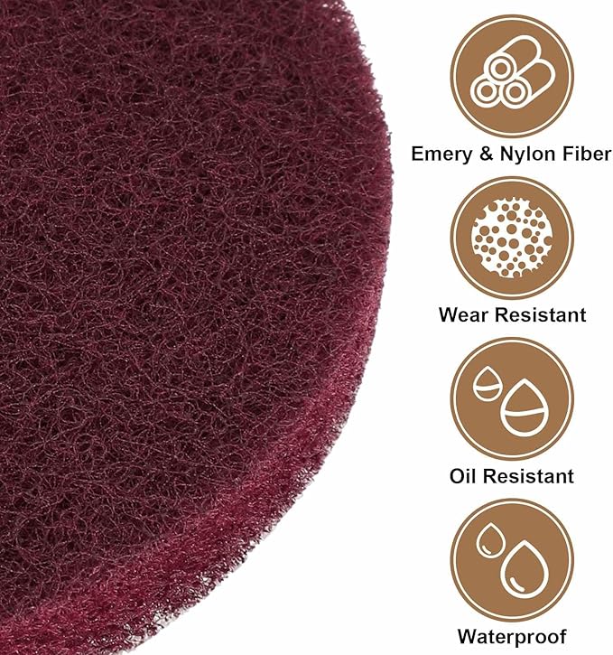 HARFINGTON 16pcs Scrubber Scouring Pads 400 Grits 5 Inch Drill Power Brush Hoop and Loop Surface Conditioning Disc Drill Scuffing Disc Scrub Pads for Home Kitchen Cleaning, Red