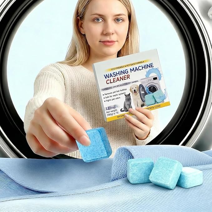 Washing Machine Cleaner Tablets, 12 Pack for a 6 Month Supply, Formulated for Pet Owners, Eliminates Odors, Lint and Detergent Buildup (1 Box)